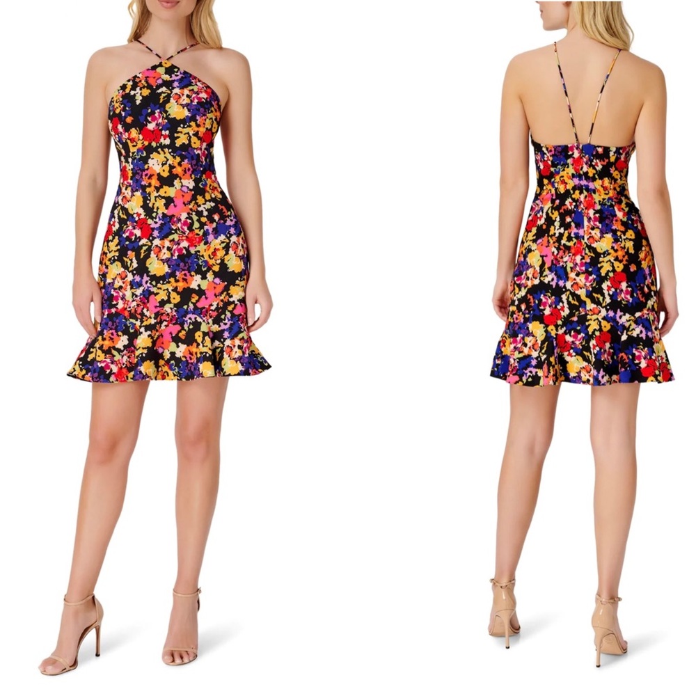 AIDAN BY AIDAN MATTOX Halter Printed Fit And Flare Dress